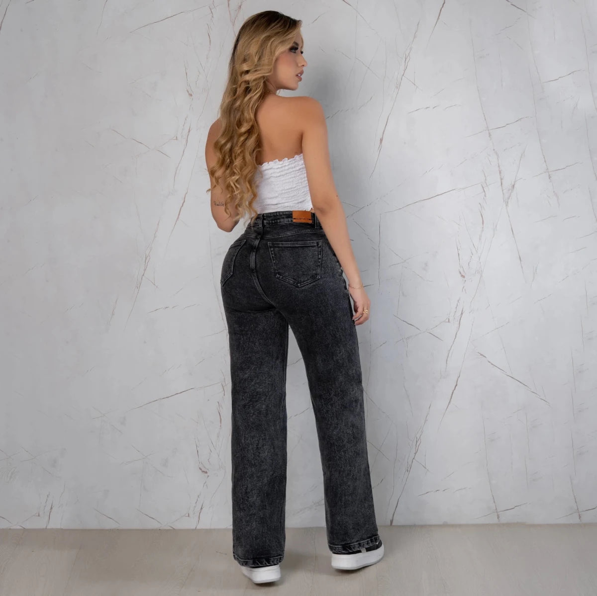 Jeans Bota Recta Semi Rígido Mujer Color Gris R5048 - Jeans Colombia GUETHE08