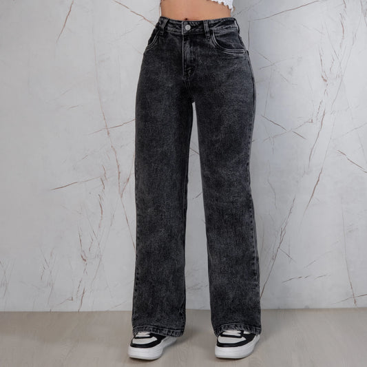 Jeans Bota Recta Semi Rígido Mujer Color Gris R5048