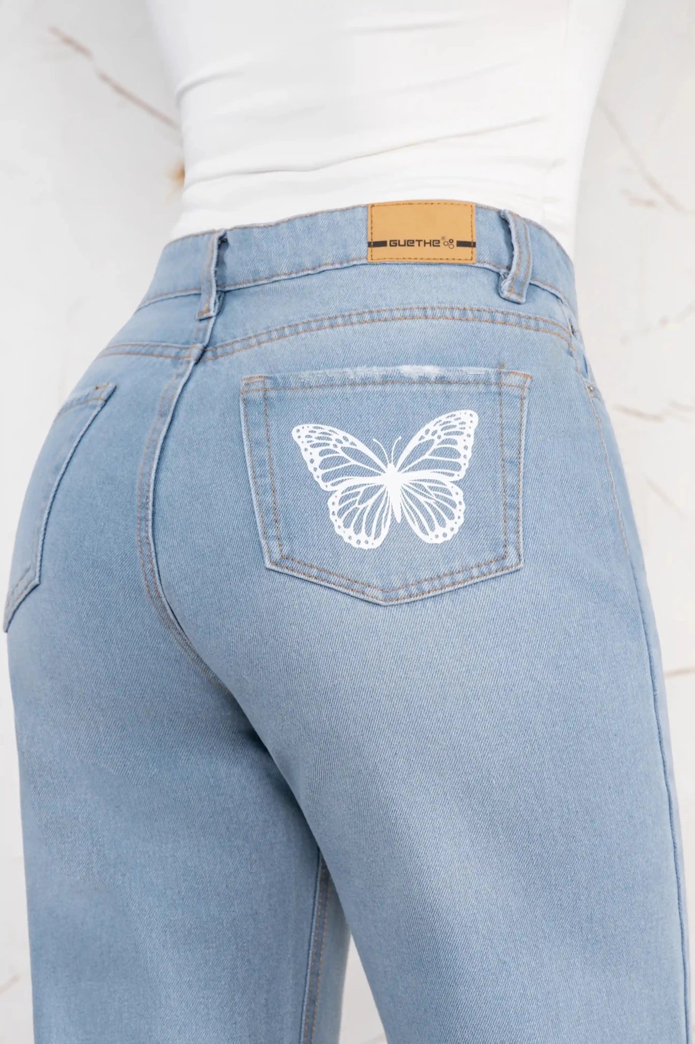 Jeans Bota Recta Rígido Mujer con Mariposas R5040 - Guethe08 | Fábrica de Jeans