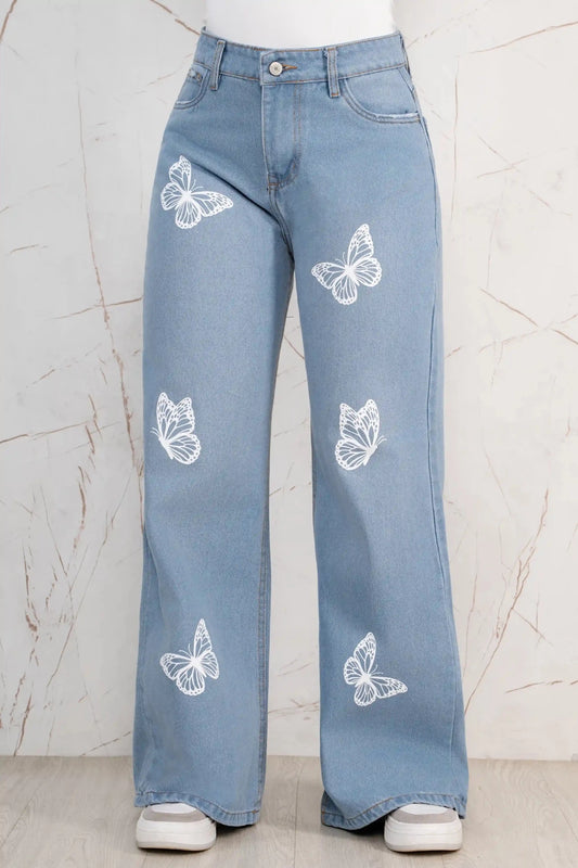 Jeans Bota Recta Rígido Mujer con Mariposas R5040 - Guethe08 | Fábrica de Jeans