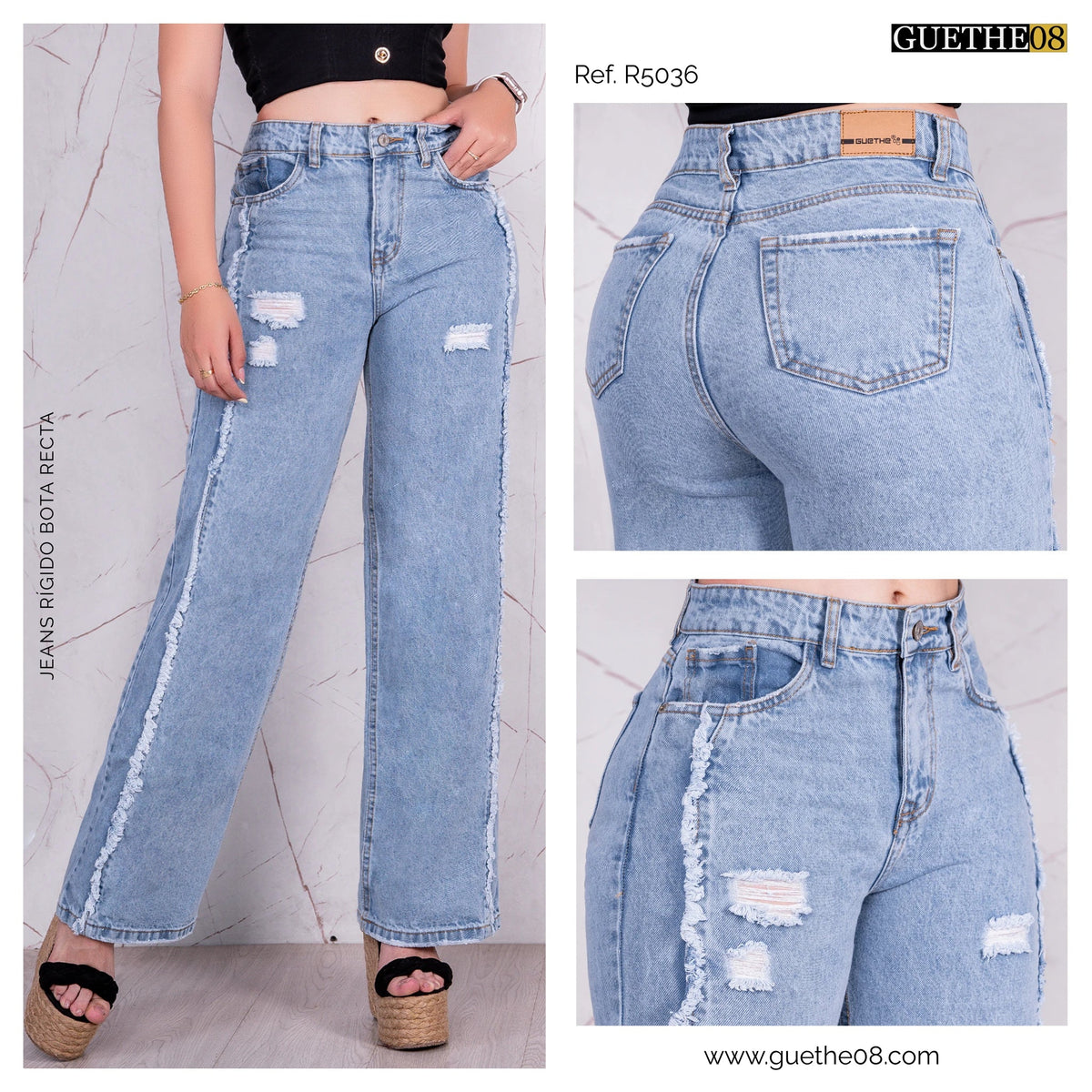 Jeans Bota Recta Rígido Mujer R5036 - Jeans Colombianos GUETHE08