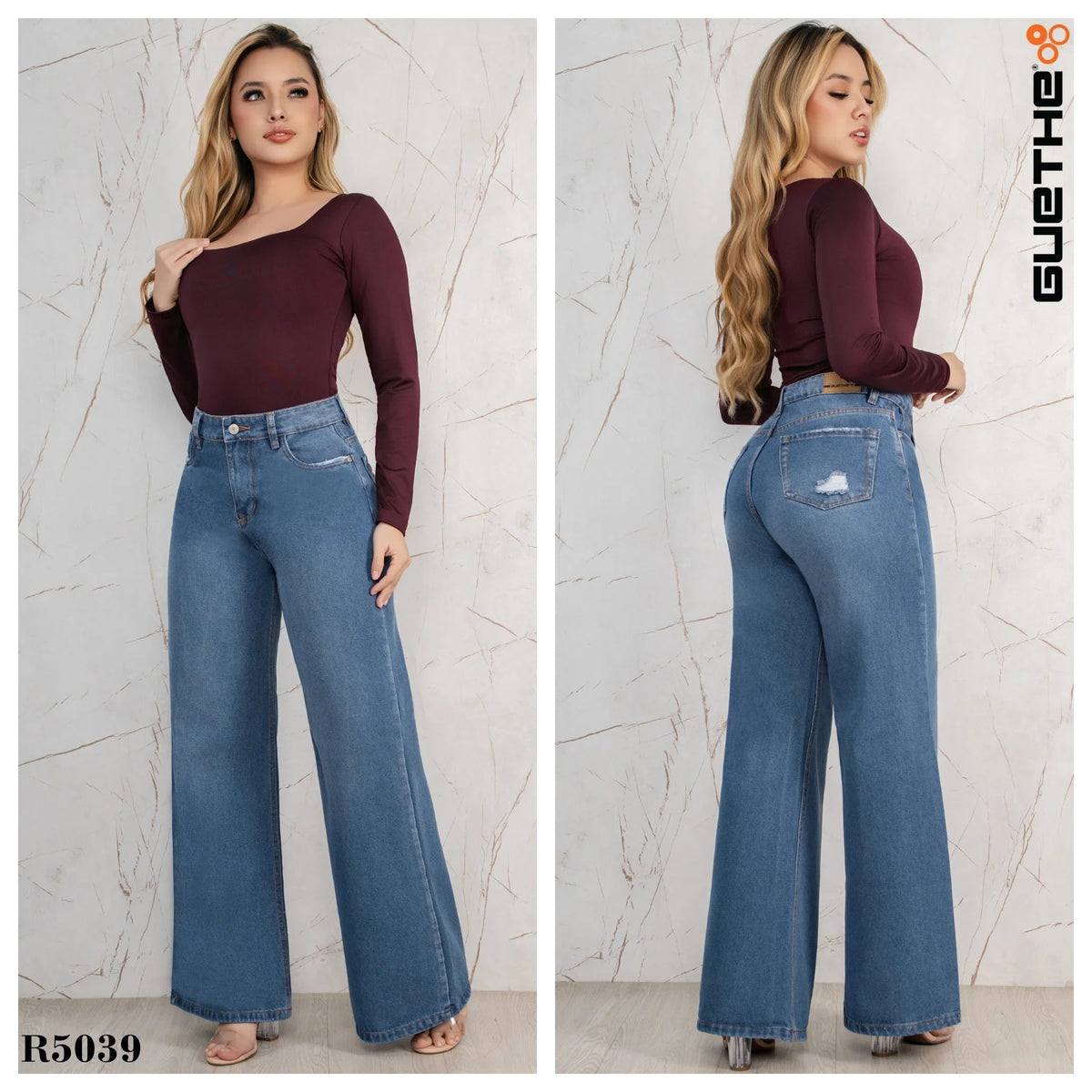 Jeans Palazzo Rígido Mujer con Mariposas R5039 - Guethe08 | Fábrica de Jeans