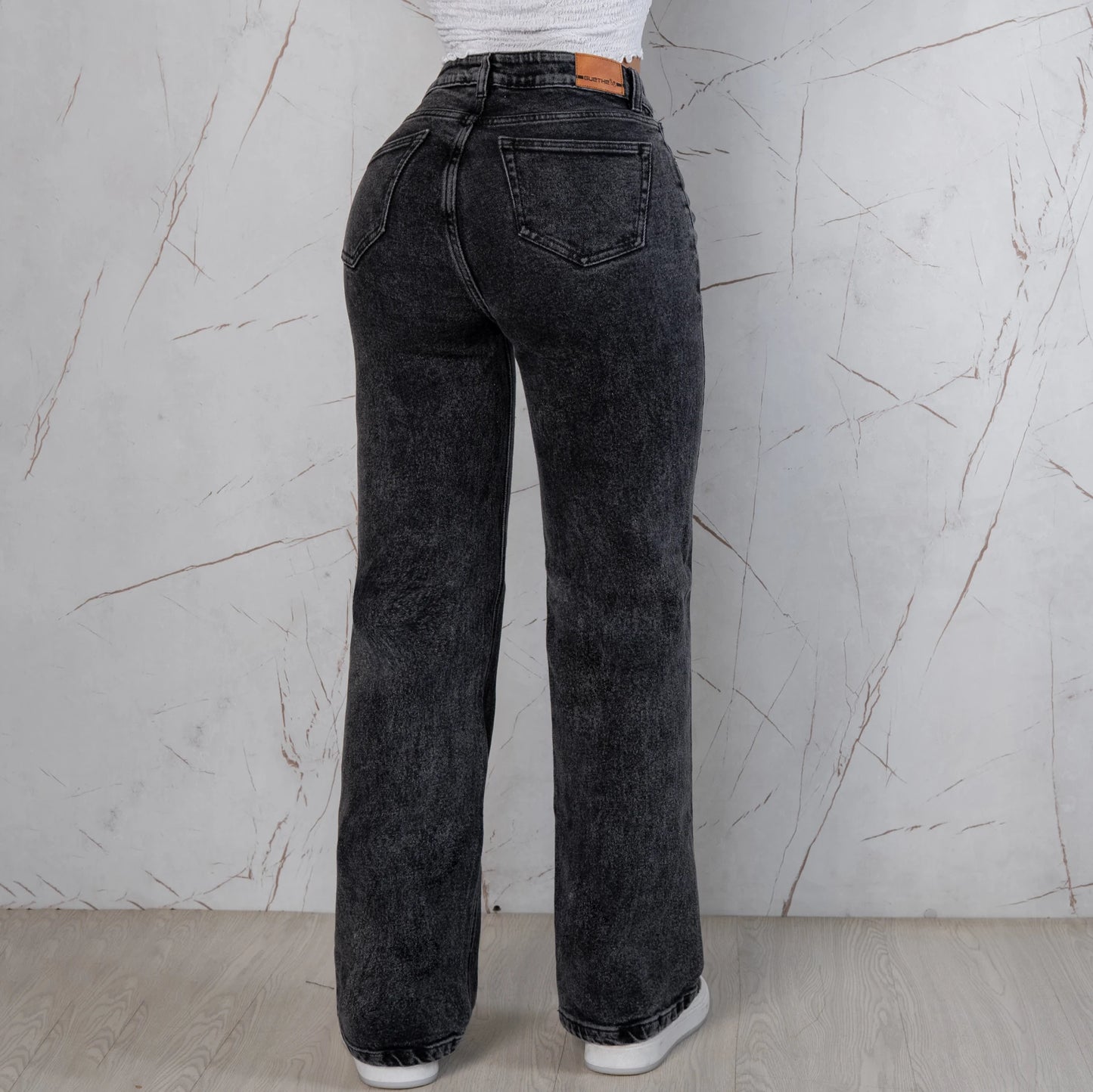 Jeans Bota Recta Semi Rígido Mujer Color Gris R5048