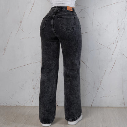 Jeans Bota Recta Semi Rígido Mujer Color Gris R5048
