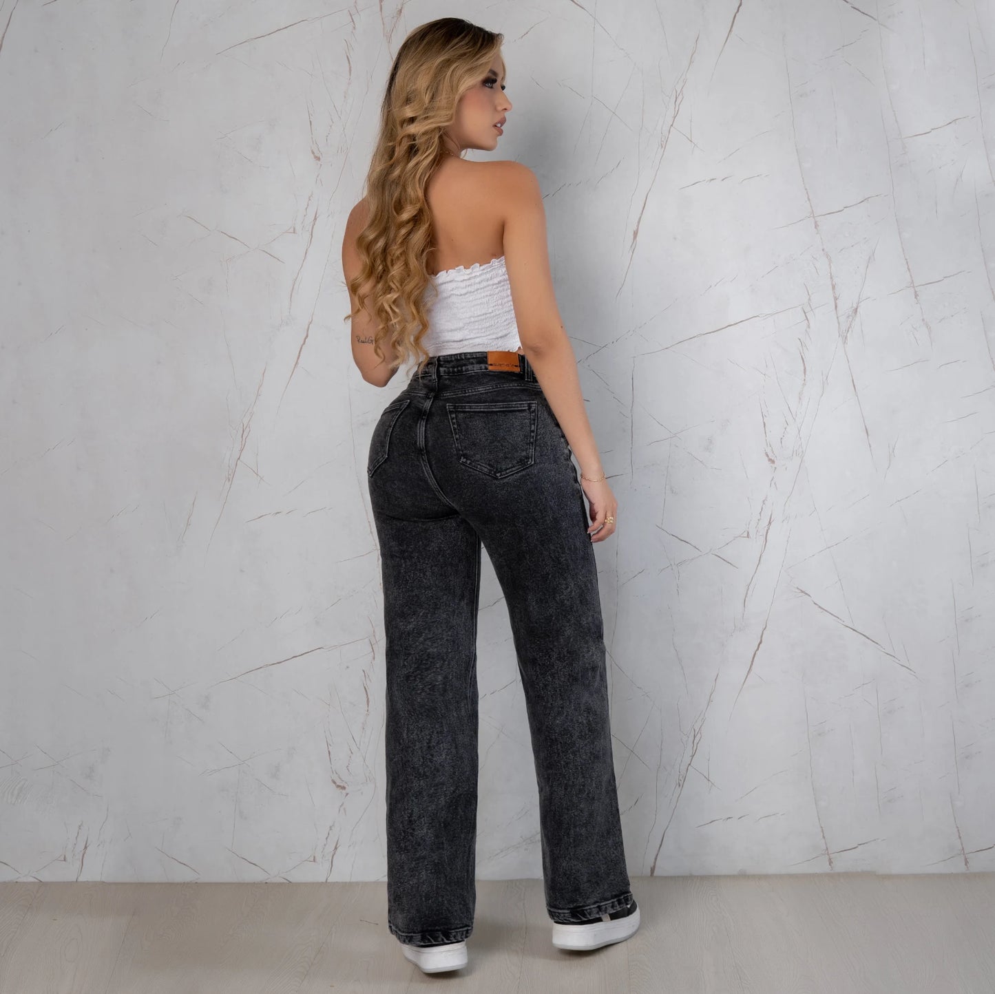 Jeans Bota Recta Semi Rígido Mujer Color Gris R5048
