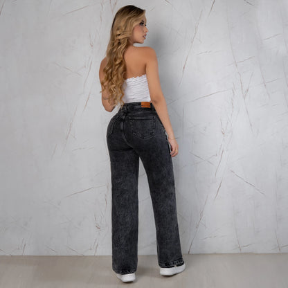 Jeans Bota Recta Semi Rígido Mujer Color Gris R5048