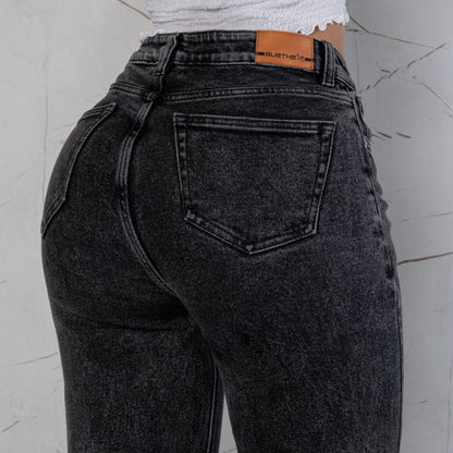 Jeans Bota Recta Semi Rígido Mujer Color Gris R5048