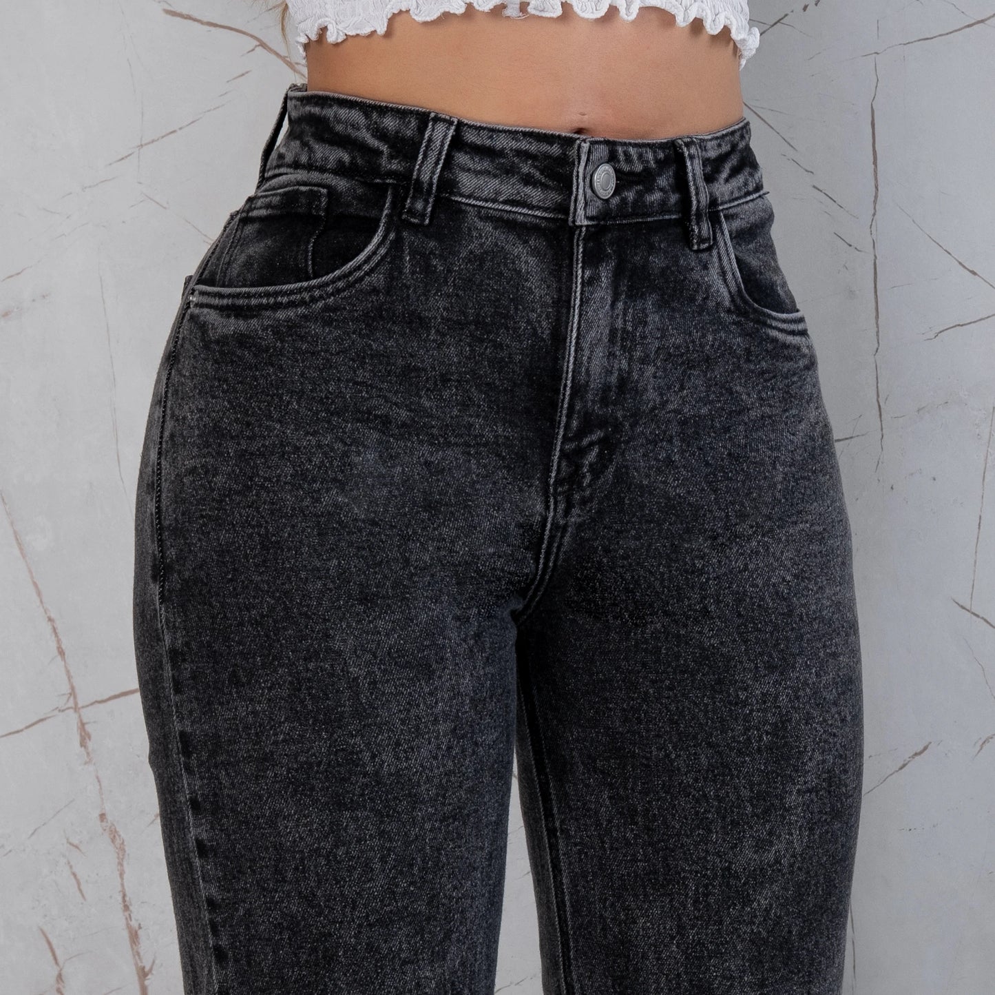 Jeans Bota Recta Semi Rígido Mujer Color Gris R5048