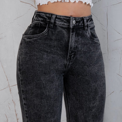 Jeans Bota Recta Semi Rígido Mujer Color Gris R5048