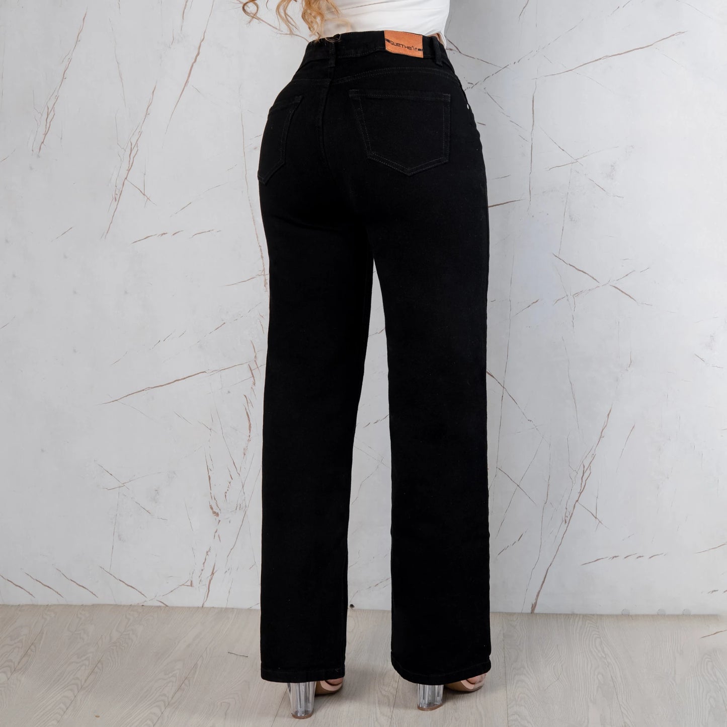 Jeans Bota Recta Semi Rígido Mujer Color Negro R5049