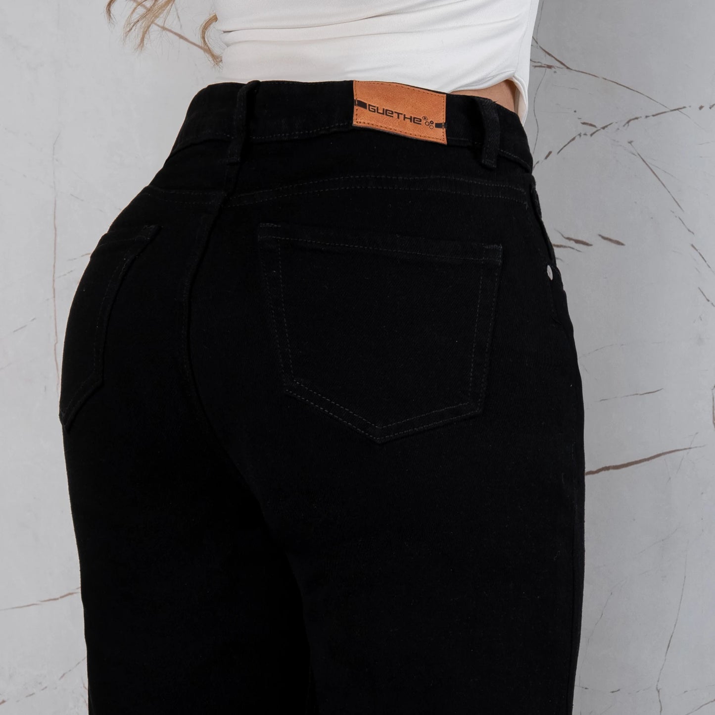 Jeans Bota Recta Semi Rígido Mujer Color Negro R5049