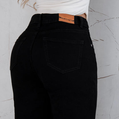 Jeans Bota Recta Semi Rígido Mujer Color Negro R5049