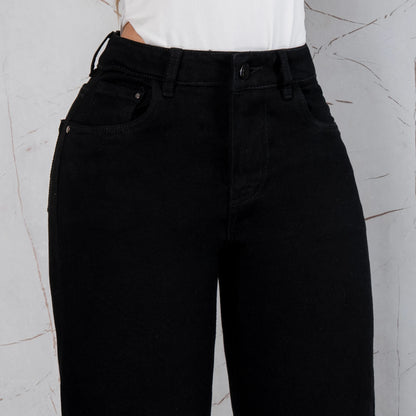 Jeans Bota Recta Semi Rígido Mujer Color Negro R5049