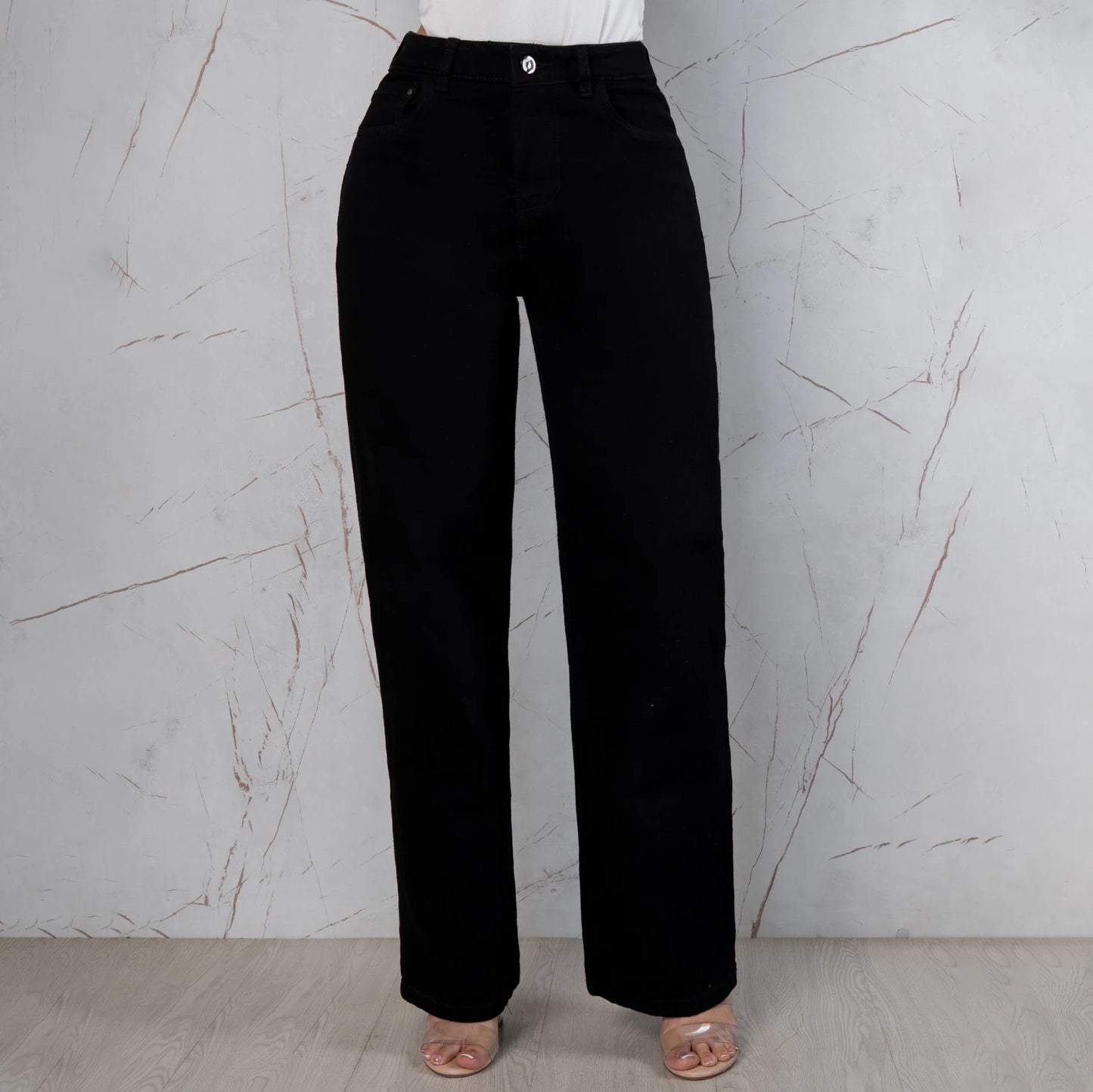 Jeans Bota Recta Semi Rígido Mujer Color Negro R5049
