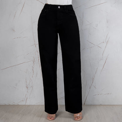 Jeans Bota Recta Semi Rígido Mujer Color Negro R5049