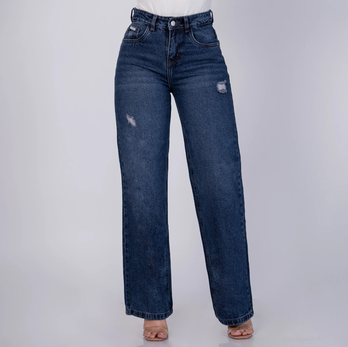 Jeans Rígido Bota Recta Mujer R5058 con Destroyer