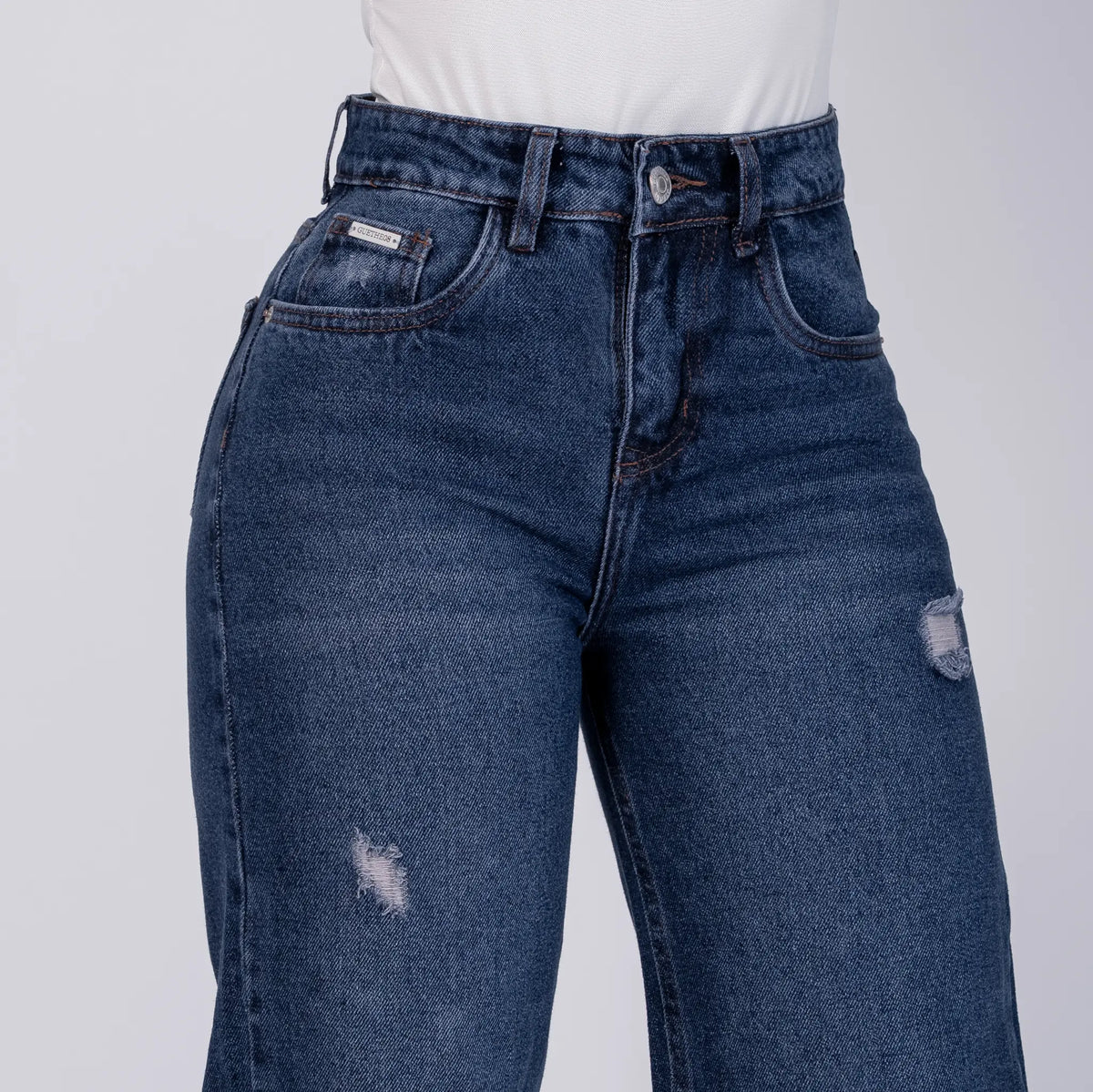 Jeans Rígido Bota Recta Mujer R5058 con Destroyer