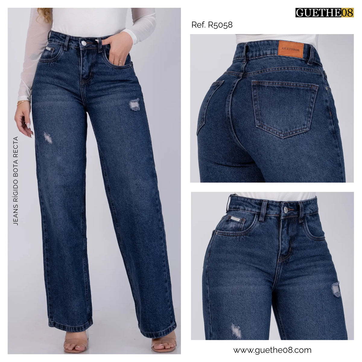 Jeans Rígido Bota Recta Mujer R5058 con Destroyer