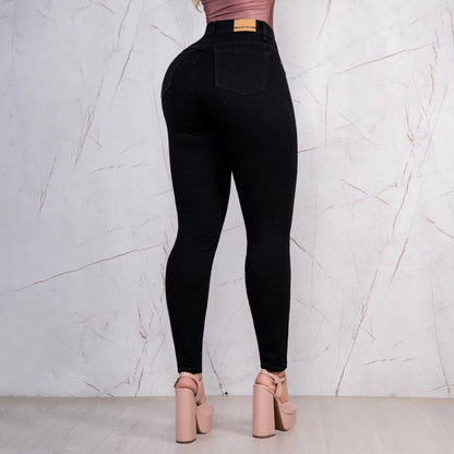 Jeans Skinny Push Up Tiro Alto Negro L6061
