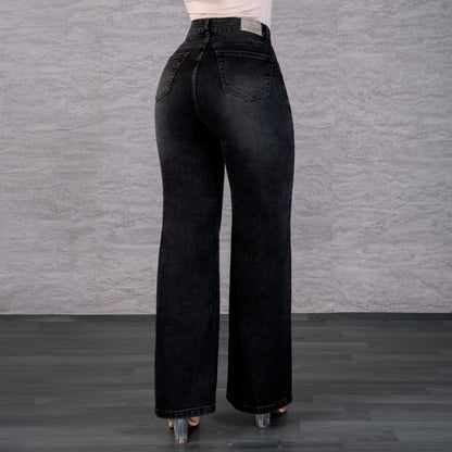 Jeans Bota Recta Strech Mujer Gris L6062