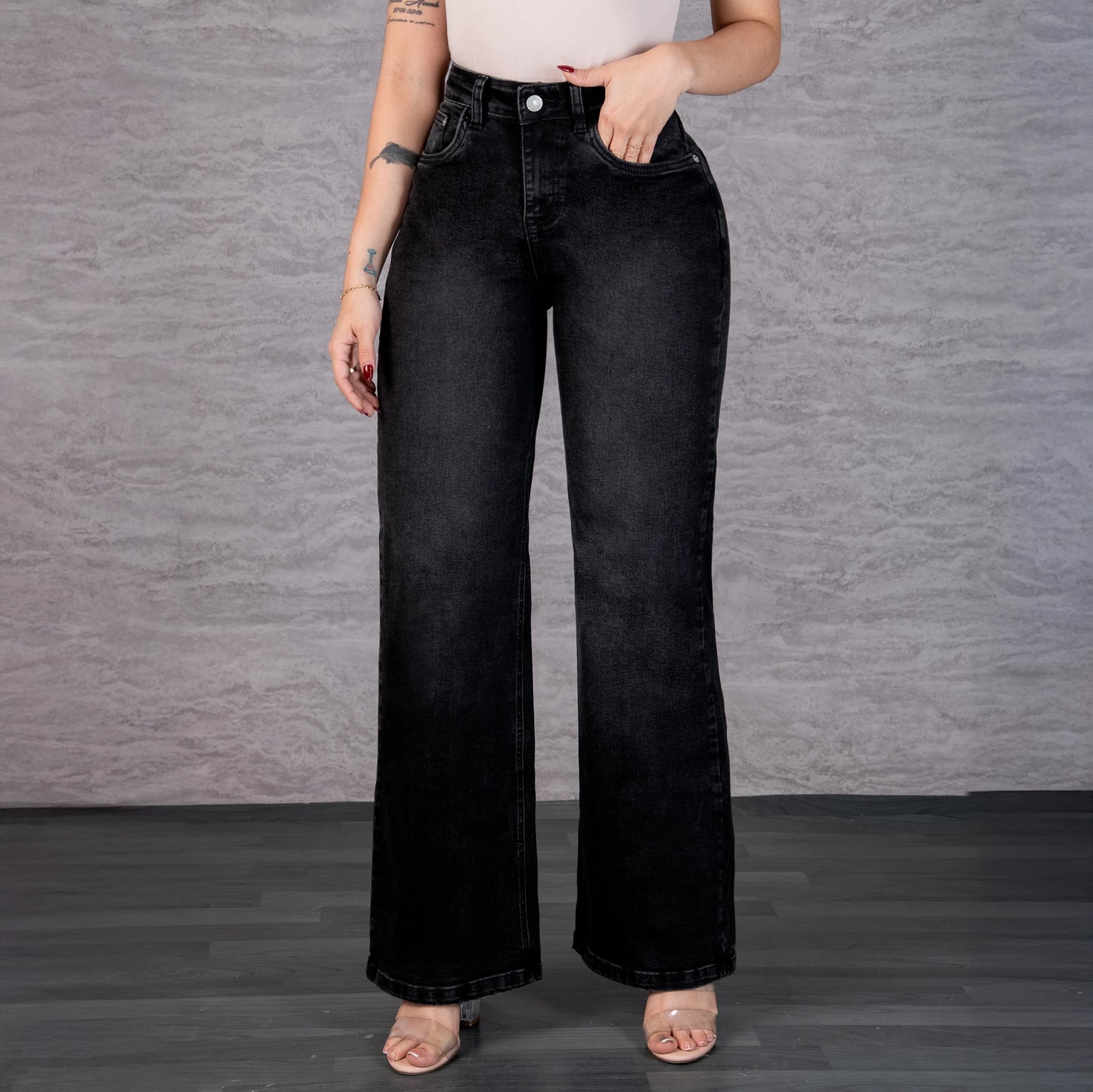 Jeans Bota Recta Strech Mujer Gris L6062