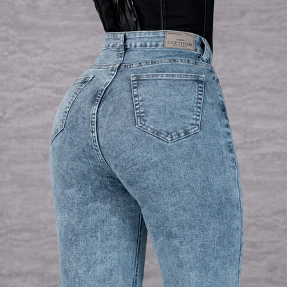 Jeans Bota Recta Strech Mujer con Flores Bordadas L6065