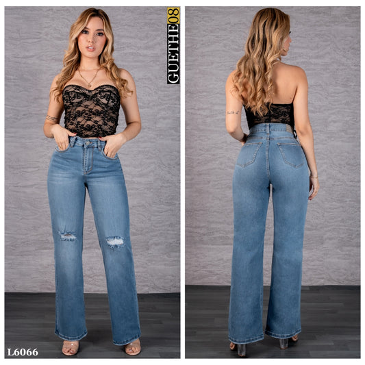 Jeans Bota Recta Strech Mujer con Rotos L6066