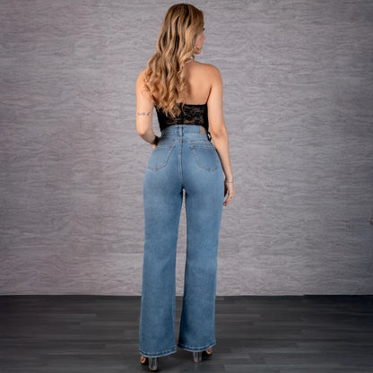 Jeans Bota Recta Strech Mujer con Rotos L6066
