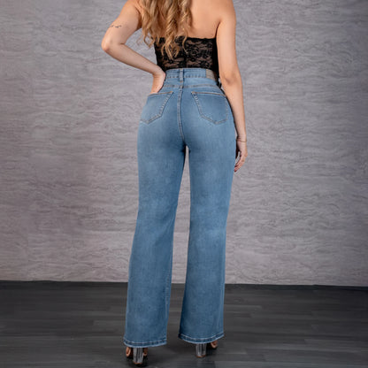 Jeans Bota Recta Strech Mujer con Rotos L6066