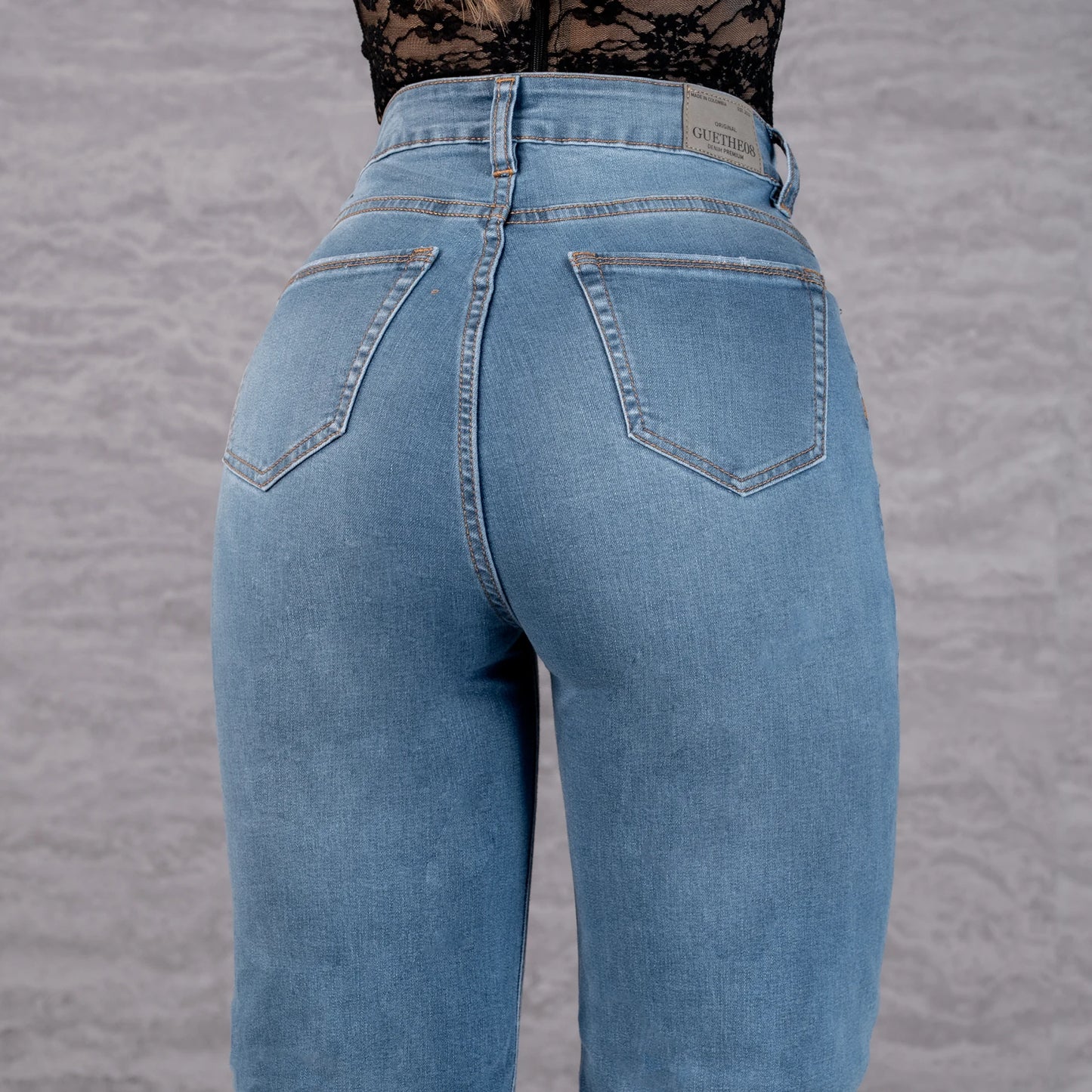 Jeans Bota Recta Strech Mujer con Rotos L6066