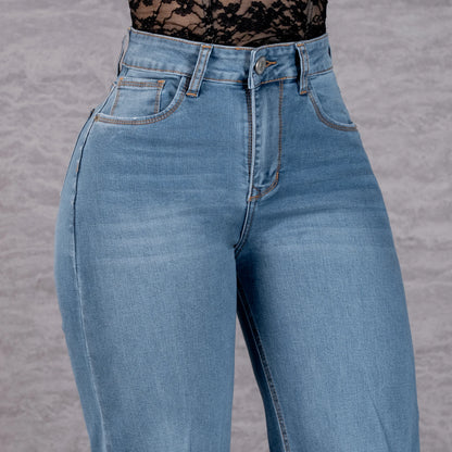 Jeans Bota Recta Strech Mujer con Rotos L6066