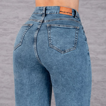 Jeans Bota Recta Strech Mujer con Mariposas Bordadas L6070