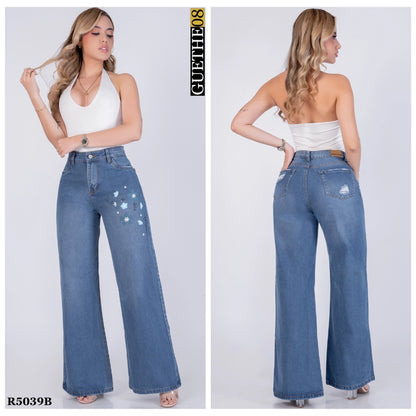 Jeans Palazzo Rígido Mujer con Estampado R5039B