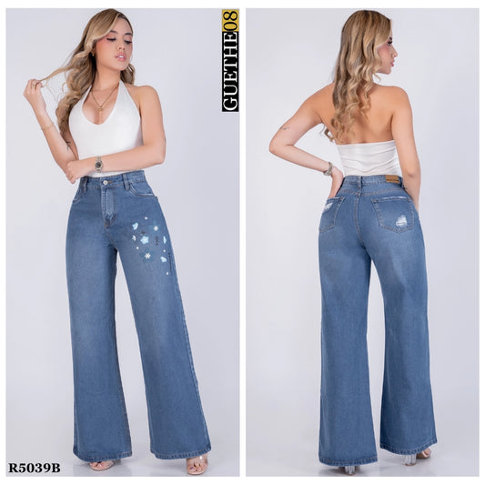Jeans Palazzo Rígido Mujer con Estampado R5039B