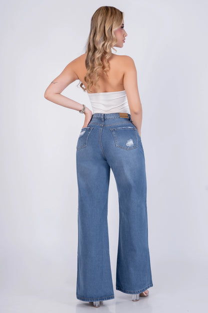 Jeans Palazzo Rígido Mujer con Estampado R5039B