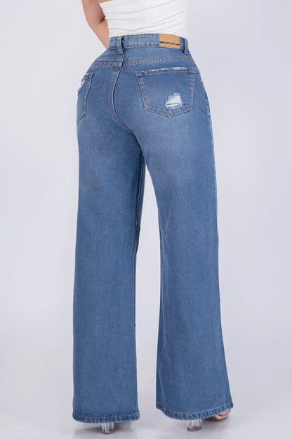 Jeans Palazzo Rígido Mujer con Estampado R5039B