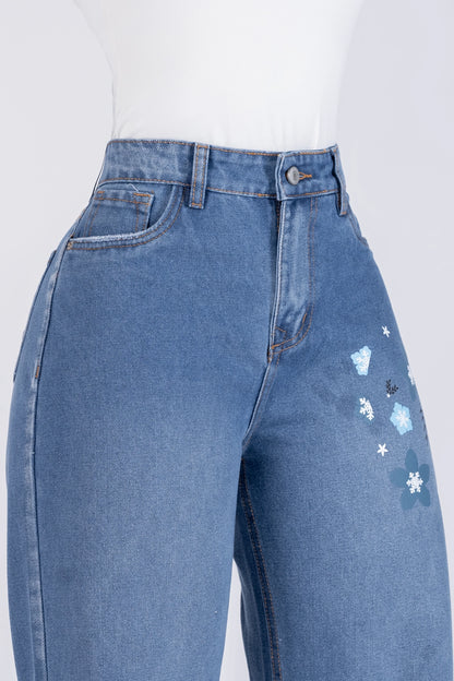 Jeans Palazzo Rígido Mujer con Estampado R5039B