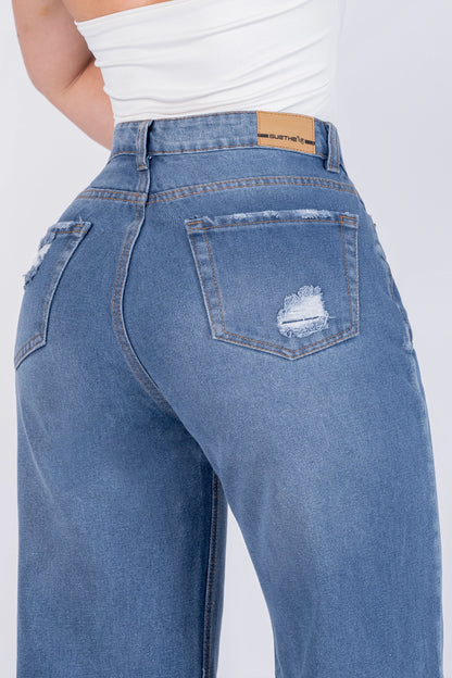 Jeans Palazzo Rígido Mujer con Estampado R5039B