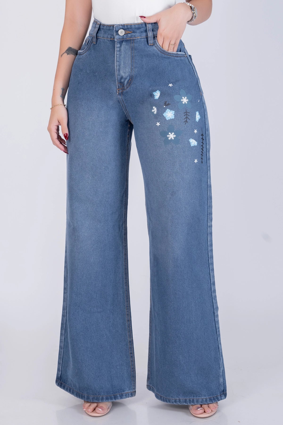 Jeans Palazzo Rígido Mujer con Estampado R5039B
