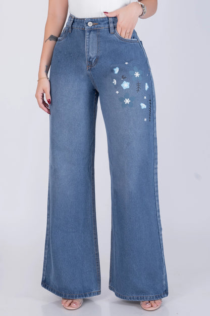 Jeans Palazzo Rígido Mujer con Estampado R5039B