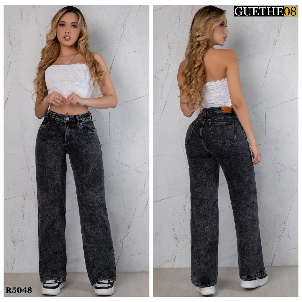 Jeans Bota Recta Semi Rígido Mujer Color Gris R5048