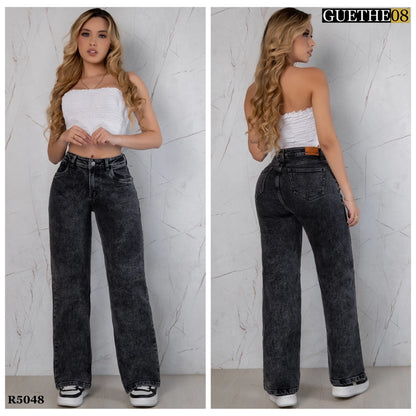 Jeans Bota Recta Semi Rígido Mujer Color Gris R5048