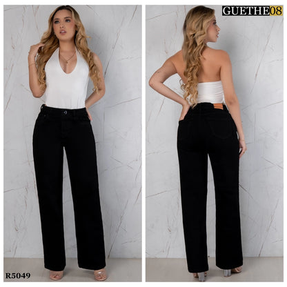 Jeans Bota Recta Semi Rígido Mujer Color Negro R5049