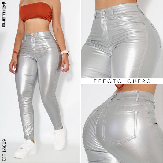 Jeans Push Up Efecto Cuero Mujer L6009
