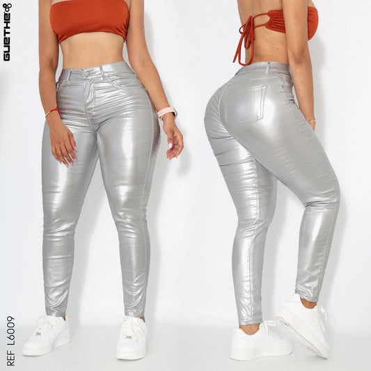 Jeans Push Up Efecto Cuero Mujer L6009