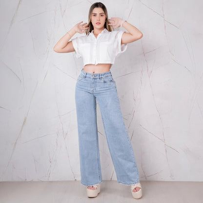 Jeans Bota Recta Rígido Mujer con cereza Bordada R5045 - Guethe08 | Fábrica de Jeans