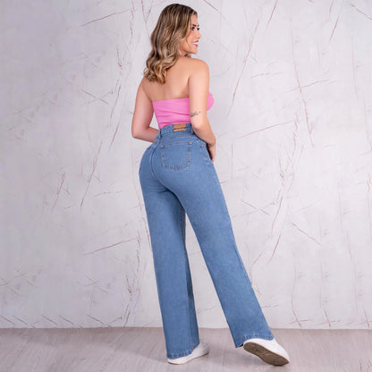Jeans Bota Recta Rígido Mujer con Piedras Brillantes R5038 - Guethe08 | Fábrica de Jeans
