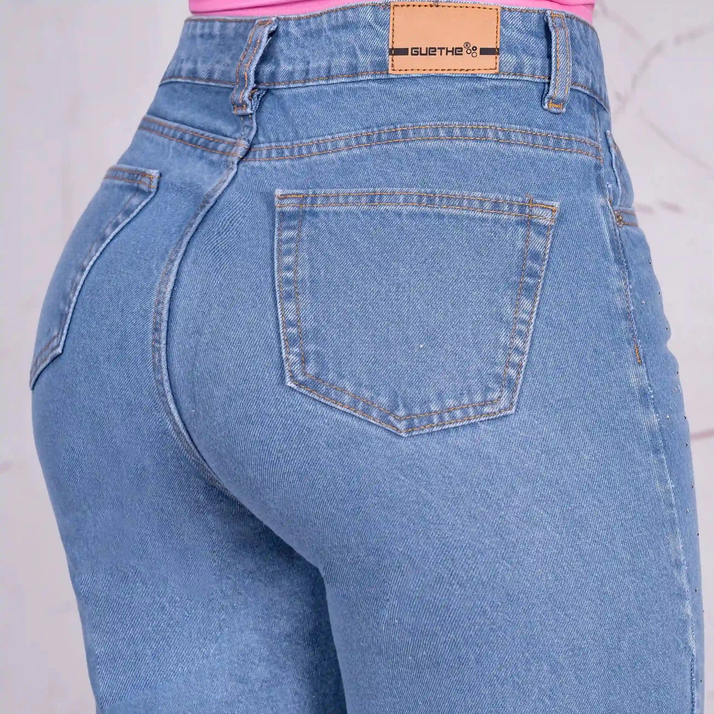 Jeans Bota Recta Rígido Mujer con Piedras Brillantes R5038 - Guethe08 | Fábrica de Jeans