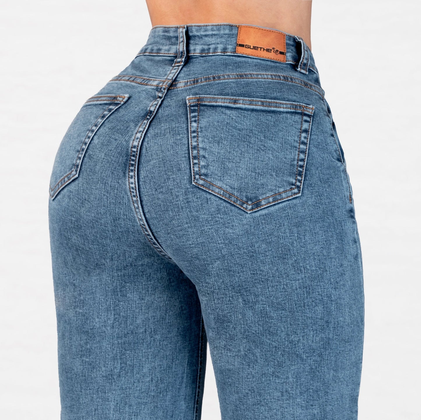 Jeans Bota Recta Strech Mujer con Mariposas Bordadas L6070 - Jeans Colombianos GUETHE08