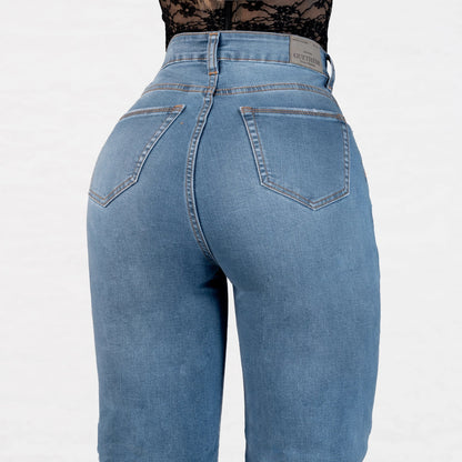 Jeans Bota Recta Strech Mujer con Rotos L6066 - Jeans Colombianos GUETHE08